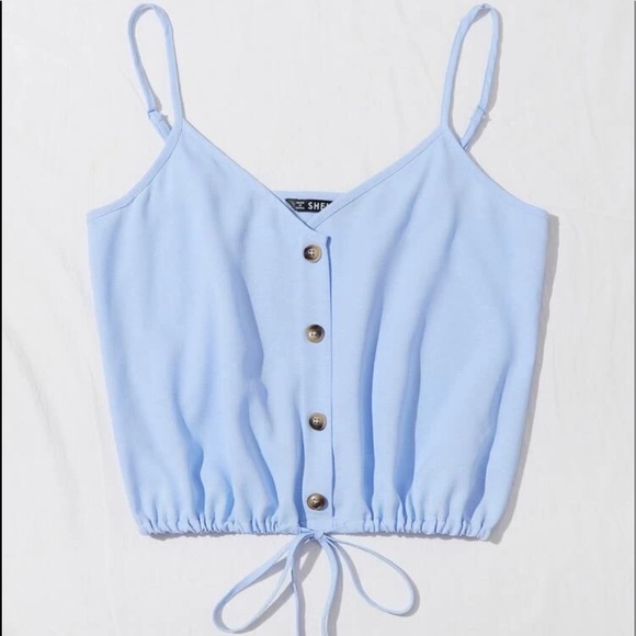 Blue Drawstring Hem Buttoned Cami Top - Picture 3 of 5